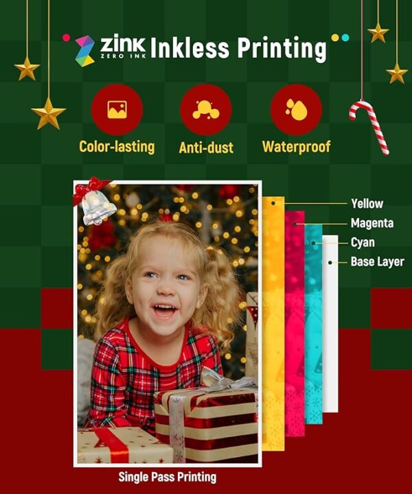 Liene 2x3” Photo Printer, Mini Instant Portable Color Mono Photo Printer Bundle 50 Zink Adhesive Paper, Bluetooth 5.0, Compatible w/iOS & Android, Small Picture Printer for iPhone, Smartphone, White - Image 5