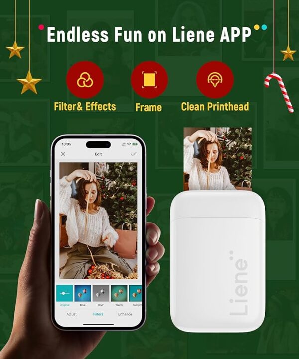 Liene 2x3” Photo Printer, Mini Instant Portable Color Mono Photo Printer Bundle 50 Zink Adhesive Paper, Bluetooth 5.0, Compatible w/iOS & Android, Small Picture Printer for iPhone, Smartphone, White - Image 4
