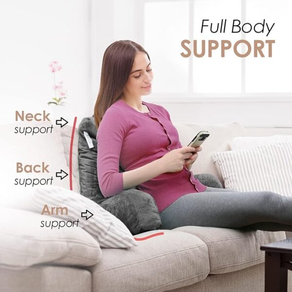 Nestl Reading Pillow Standard Bed Pillow, Back Pillow for Sitting in Bed Shredded Memory Foam Chair Pillow, Reading & Bed Rest Pillows Grey Back Pillow for Bed, Bed Chair Arm Pillow with Pockets - Image 4