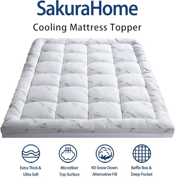 Mattress Topper Queen Size, Cooling Extra Thick Breathable Viscose Made from Bamboo Mattress pad, Soft Quilted Fitted Mattress Cover with 1000 GSM Down Alternative Fill (8-21”Deep Pocket) - Image 5
