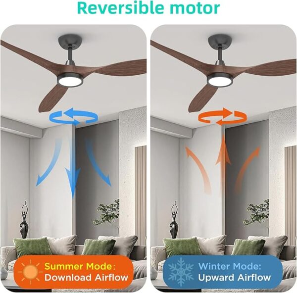 Roomratv Ceiling Fans with Lights and Remote, Ceiling Fan 52 Inch Woodgrain Color Quiet DC Motor 3 CCT Memory Modern Large Airflow Noiseless Reversible 6 Speeds 3 Timers Indoor for Living Room - Image 5