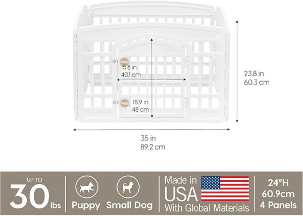 IRIS USA 24" Exercise 4-Panel Pet Playpen with Door, Dog Playpen, Puppy Playpen, for Puppies and Small Dogs, Keep Pets Secure, Easy Assemble, Fold It Down, Easy Storing, Customizable, White - Image 4