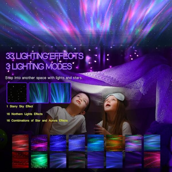 Northern Galaxy Light Aurora Projector with 33 Light Effects, Night Lights LED Star Projector for Bedroom Nebula Lamp, Remote, White Noises, Bluetooth Speaker for Parties, Gifts, Christmas, Birthday - Image 3