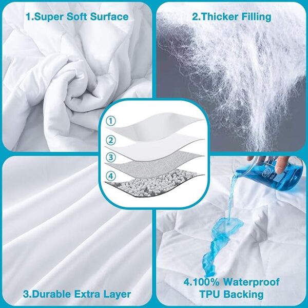 Lunsing California King Mattress Protector, Soft Breathable Waterproof Cal King Size Mattress Pad Cover, 6-18 inches Deep Pocket, White - Image 2