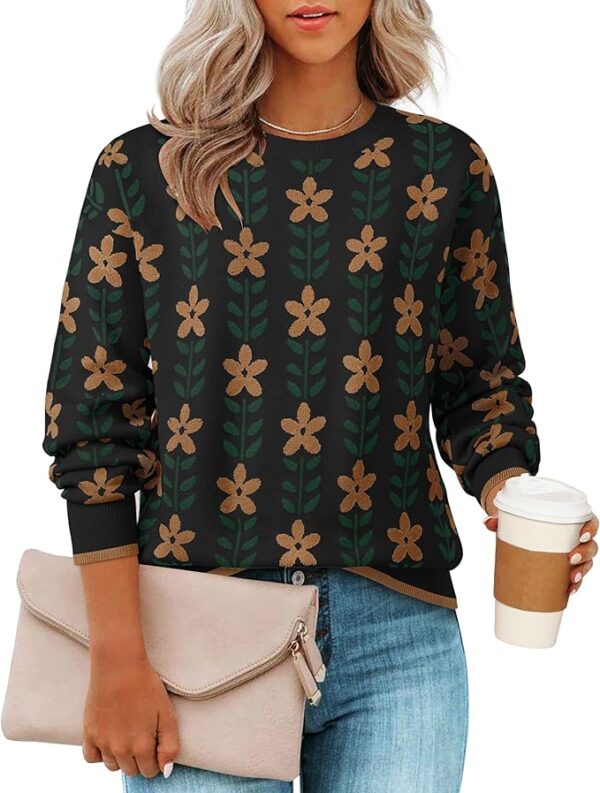 ZESICA Women's Long Sleeve Crewneck Sweater 2024 Fall Printed Cute Oversized Knitted Pullover Tops Trendy Clothes