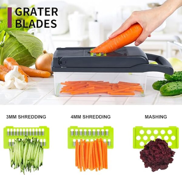 Vegetable Chopper, Onion Chopper, Mandolin Slicer,Pro 10 in 1professional food Choppermultifunctional Vegetable Chopper and Slicer, Dicing Machine, AdjustableVegetable Cutter With Container (Grey) - Image 6