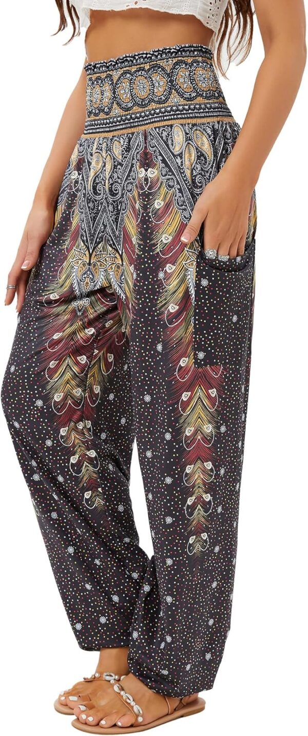 QIANXIZHAN Women's Harem Pants, High Waist Yoga Boho Trousers with Pockets - Image 2