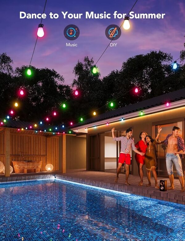Govee Outdoor String Lights H7015 with 15 Dimmable RGBIC LED Bulbs, 48ft IP65 Waterproof Shatterproof Holidays Decorations, Color Changing Warm White Lights with 47 Scene Modes for Christmas Decor - Image 2