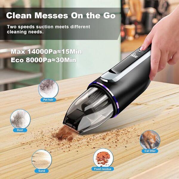 Handheld Vacuum Cordless, Car Vacuum with Brushless Motor & 14000Pa Suction, 1.2lbs Lightweight, LED Light, Slim Mini Vacuum Cleaner for Car Home Pet - Image 6