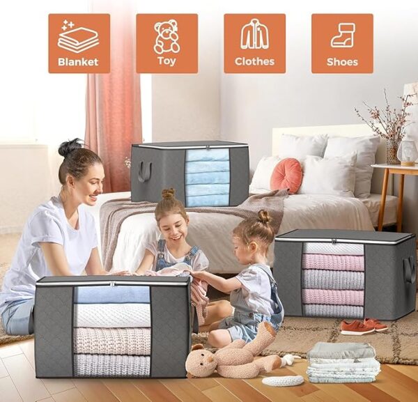 90 L Large Storage Bags, 6 Pack Clothes Storage Bins Foldable Closet Organizers Storage Containers with Reinforced Handle for Clothing, Blanket, Comforters, Bed Sheets, Pillows and Toys (Gray) - Image 5