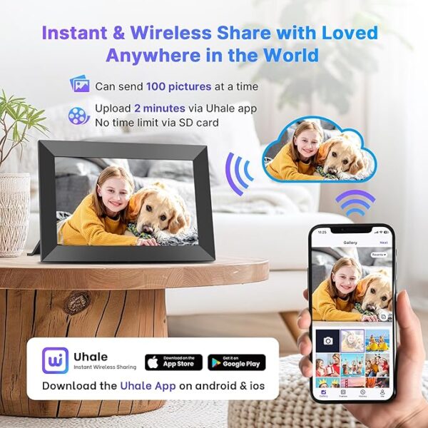 MaxAngel Digital Picture Frame 32GB Storage 10.1 Inch WiFi Electronic Photo Frame SD Card Slot IPS Touch Screen HD Display Auto-Rotate Slideshow Share Videos Photos Send Wishes via Uhale Remotely - Image 3