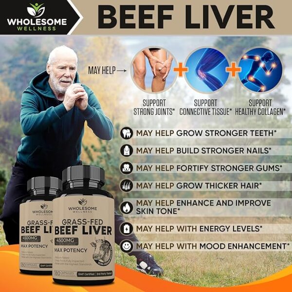 Grass Fed Desiccated Beef Liver Capsules (180 Pills, 750mg Each) - Natural Iron, Vitamin A, B12 for Energy - Humanely Pasture Raised Undefatted in New Zealand Without Hormones or Chemicals - Image 3