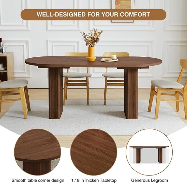 70.8 Inch Kitchen Dining Table for 4-6 People, Oval Kitchen Table with Wood Strip Base, Modern Farmhouse Large Round Dining Room Tables for Kitchen Living Room (Walnut) - Image 4