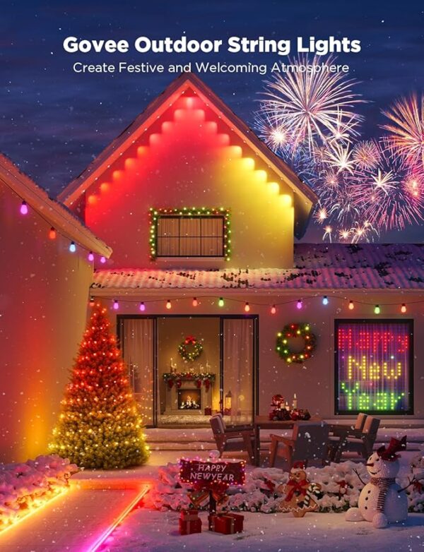 Govee Outdoor String Lights H7015 with 15 Dimmable RGBIC LED Bulbs, 48ft IP65 Waterproof Shatterproof Holidays Decorations, Color Changing Warm White Lights with 47 Scene Modes for Christmas Decor - Image 4