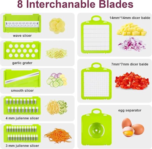 Vegetable Chopper, Onion Chopper, Mandolin Slicer,Pro 10 in 1professional food Choppermultifunctional Vegetable Chopper and Slicer, Dicing Machine, AdjustableVegetable Cutter With Container (Grey) - Image 3