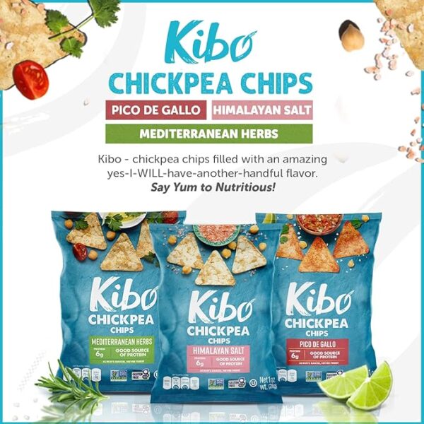 Kibo Chickpea Chips - High Protein/Fiber, Plant-Based, Cert. Gluten Free, Non-GMO, Vegan, Kosher, 3 Flavor Variety Pack, 1oz 12 pk - Image 4