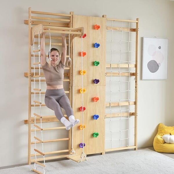 Avenlur Walnut 9-in-1 Swedish Ladder Wall Gym Set - Image 5