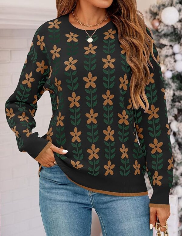 ZESICA Women's Long Sleeve Crewneck Sweater 2024 Fall Printed Cute Oversized Knitted Pullover Tops Trendy Clothes - Image 3