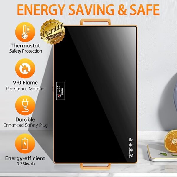 Electric Warming Tray（XXL 32”x18”），Food Warmer with Thermostat and Full Surface Heating，Food Warming Mat with 2 Temperature Modes for Parties Buffet，Gatherings，Gold Edge Handles Warming Mat for Food - Image 2