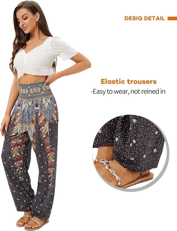 QIANXIZHAN Women's Harem Pants, High Waist Yoga Boho Trousers with Pockets - Image 4