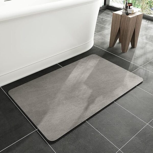 MontVoo -Bath Mat Rug-Rubber Backing Non Slip Quick Dry Absorbent Thin Bathroom Rugs Fit Under Door-Faux Suede Surface Bathroom Floor Mats-Shower Rug for in Front of Bathtub Shower Gray 16"x24"