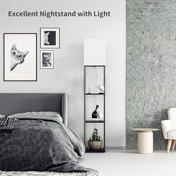 SUNMORY Floor Lamp with Shelves, Modern Square Standing Lamp with 3 Color Temperature Bulb, Corner Display Bookshelf Lamp for Living Room and Bedroom(Black) - Image 3