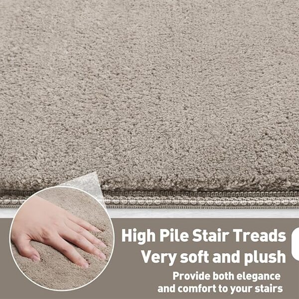 PURE ERA Carpet Stair Treads Ultra Plush 9.5" X 30"Soft Bullnose Indoor Stair Protectors Pet-Friendly Non-Slip Skid Resistant Tape Free Washable Reusable(14 Pieces, Cream Gray) - Image 6