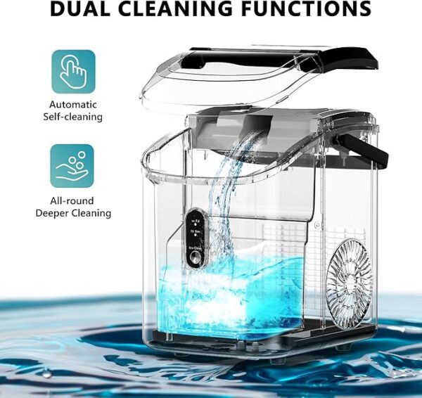 EUHOMY Nugget Ice Maker Countertop with Handle, Ready in 6 Mins, 34lbs Per Day, Removable Top Cover, Auto-Cleaning, Portable Sonic Ice Maker with Basket and Scoop, for Home/Party/RV/Camping (Black) - Image 4