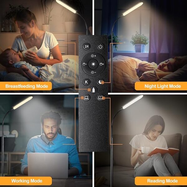 Floor Lamp, 18W 1800LM Super Bright LED Floor Lamp with Remote & Works with Smart Plug, Dimmable Timing Eye Caring Reading Lamps Floor Standing for Living Room Bedroom Office - Image 3