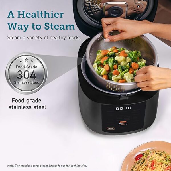 COSORI Rice Cooker 10 Cup, 24h Keep Warm, 18 Functions Fuzzy Logic Rice Maker with Stainless Steel Steamer Basket, Sauté, Slow Cooker, Black - Image 3