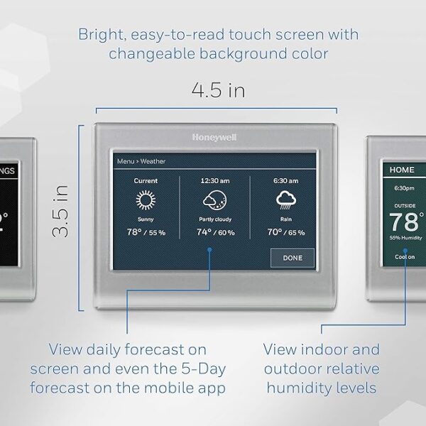 Honeywell Home RTH9585WF1004 Wi-Fi Smart Color Thermostat, 7 Day Programmable, Touch Screen, Energy Star, Alexa Ready, Gray - Image 3