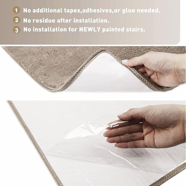 PURE ERA Carpet Stair Treads Ultra Plush 9.5" X 30"Soft Bullnose Indoor Stair Protectors Pet-Friendly Non-Slip Skid Resistant Tape Free Washable Reusable(14 Pieces, Cream Gray) - Image 5
