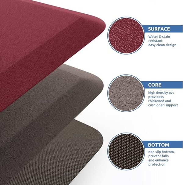 KitchenClouds Kitchen Mat Cushioned Anti Fatigue Rug 17.3"x28" Waterproof Non Slip Kitchen Standing Desk Mat Comfort Floor Mats for Kitchen House Sink Office (Red) - Image 7