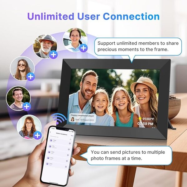MaxAngel Digital Picture Frame 32GB Storage 10.1 Inch WiFi Electronic Photo Frame SD Card Slot IPS Touch Screen HD Display Auto-Rotate Slideshow Share Videos Photos Send Wishes via Uhale Remotely - Image 4