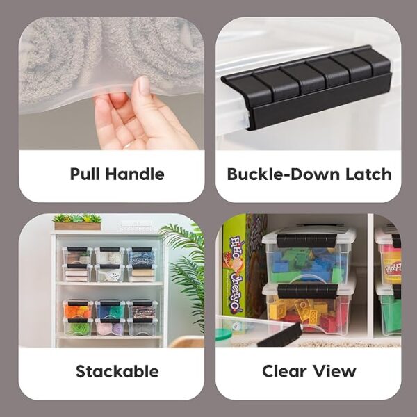 IRIS USA 6 Quart Stackable Plastic Storage Bins with Lids, 10 Pack - BPA-Free, Made in USA - See-Through Organizing Solution, Latches, Durable Nestable Containers, Secure Pull Handle - Clear/Black - Image 4
