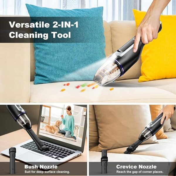 Handheld Vacuum Cordless, Car Vacuum with Brushless Motor & 14000Pa Suction, 1.2lbs Lightweight, LED Light, Slim Mini Vacuum Cleaner for Car Home Pet - Image 5
