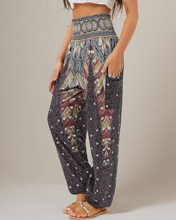 QIANXIZHAN Women's Harem Pants, High Waist Yoga Boho Trousers with Pockets - Image 5