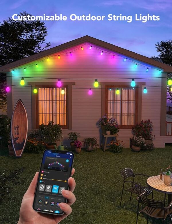 Govee Outdoor String Lights H7015 with 15 Dimmable RGBIC LED Bulbs, 48ft IP65 Waterproof Shatterproof Holidays Decorations, Color Changing Warm White Lights with 47 Scene Modes for Christmas Decor - Image 3