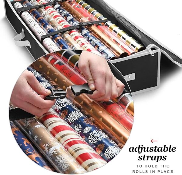 Wrapping Paper Organizer Storage for Christmas Gifts Wrapping Paper (6 Colors) Underbed Storage Container with Interior Pockets, Fits 24 Rolls - Image 3