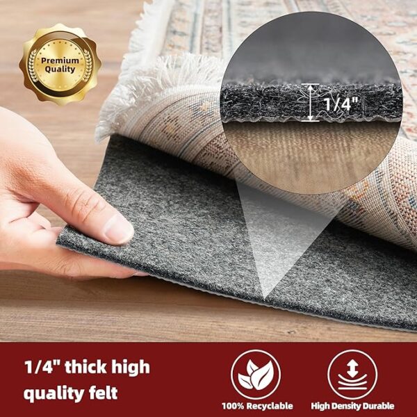 BAGAIL Felt and Natural Rubber Backing Rug Pads 1/4” Thick, 5 x 7 Ft Non Slip Carpet Gripper Keep Rugs in Place, Under Area Rug Protective Cushioned Pads, Carpet Runners, Hardwood Floors Protection - Image 2
