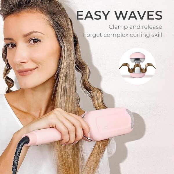 Curling Iron Hair Crimper Waver - TYMO ROVY Beach Waves Curling Wand, Ionic Deep Waver Hair Curler Tool with Ceramic 3 Barrel for Women, Dual Voltage, Anti-Scald, Easy to Use, Pink, 1.25 Inch - Image 4