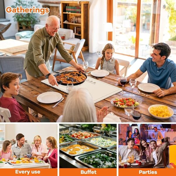 Portable Food Warming Mat for Food: Electric Real-Time Temp Display Food Warmers for Parties, Buffets, Gatherings, 5 Temp Levels, Timer, Auto Shut-Off (Champagne Beige) - Image 3