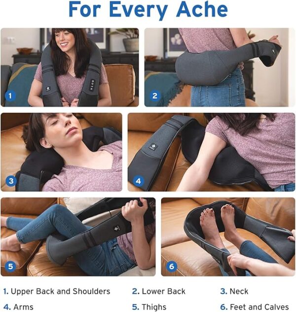 Etekcity Cordless Neck Massager for Pain Relief Deep Tissue, Shiatsu Low Back Massager with Heat, Wireless Electric Shoulder Massager, Best Gifts for Men,Women,Mom & Dad, Kneading Leg Massage Pillow - Image 3