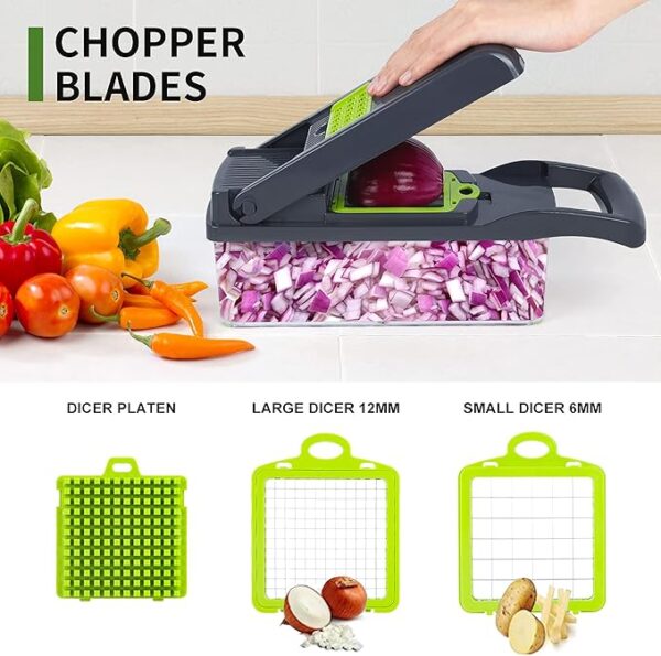 Vegetable Chopper, Onion Chopper, Mandolin Slicer,Pro 10 in 1professional food Choppermultifunctional Vegetable Chopper and Slicer, Dicing Machine, AdjustableVegetable Cutter With Container (Grey) - Image 4