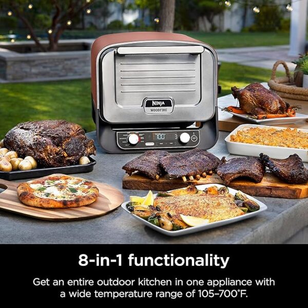 Ninja Woodfire Outdoor Pizza Oven, 8-in-1 Portable Electric Roaster Oven, Heats up to 700°F, 5 Artisan Pizza Settings, Integrated BBQ Smoker Box, Includes Flavored Wood Pellets, Terracotta Red - Image 4
