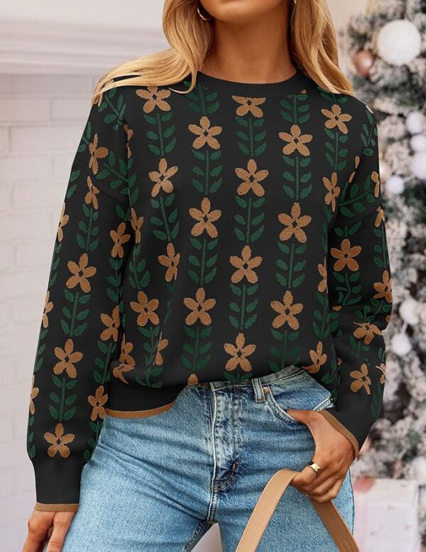 ZESICA Women's Long Sleeve Crewneck Sweater 2024 Fall Printed Cute Oversized Knitted Pullover Tops Trendy Clothes - Image 4