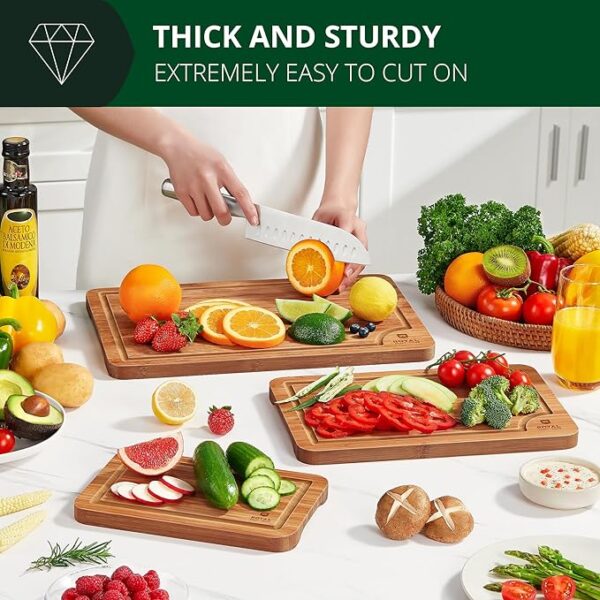 ROYAL CRAFT WOOD Wooden Cutting Boards for Kitchen Meal Prep & Serving - Bamboo Wood Serving Board Set with Deep Juice Groove Side Handles - Charcuterie & Chopping Butcher Block for Meat (3 Pcs) - Image 6