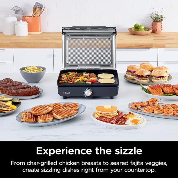Ninja Griddle and Indoor Grill, 14’’, Electric Grill, For Steak, Burgers, Salmon, Veggies, and More, Pancake Griddle, Nonstick, Dishwasher Safe, 500F, Even Cooking, Silver, GR101 - Image 5