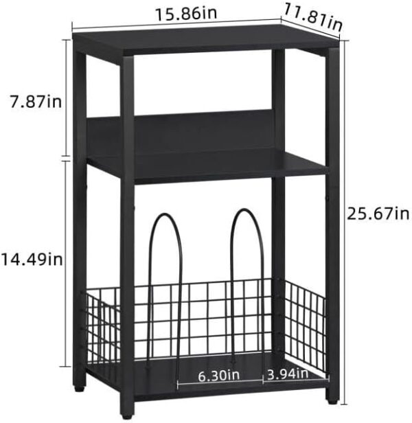 LELELINKY Black End Table, Small Side Table with Metal Frame,Modern Record Player Stand with Storage Shelf, Wood 3 Tier Sofa Bedside Tables, Narrow Nightstand for Living Room Bedroom Office - Image 6