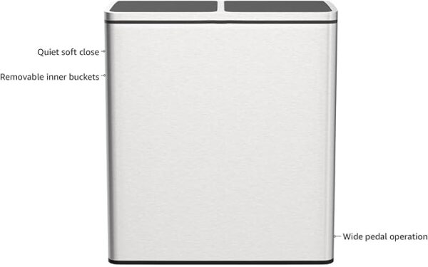 SONGMICS Trash Can, 2 x 8 Gallon (2 x 30 L) Garbage Can for Kitchen, with 15 Trash Bags, 2 Compartments, Plastic Inner Buckets and Hinged Lids, Airtight, Silver and Black ULTB60NL - Image 4